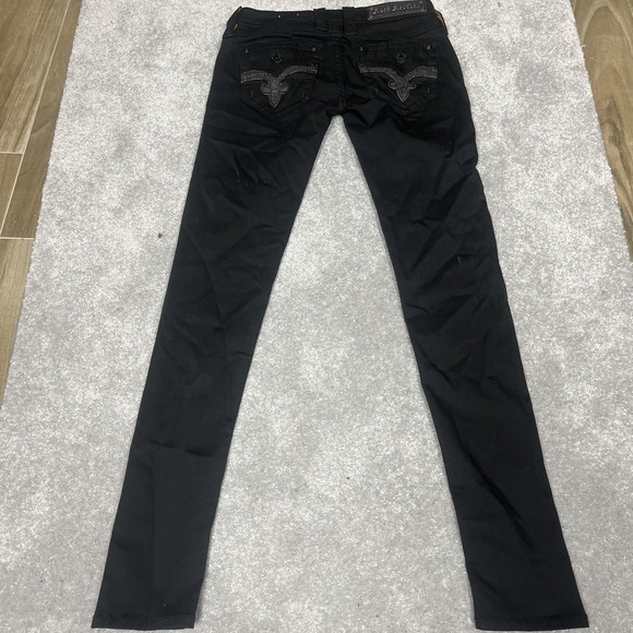 Rock Revival Jeans Womens 27 Black Letty Skinny Embroidered Flap Pockets Denim - Picture 11 of 13